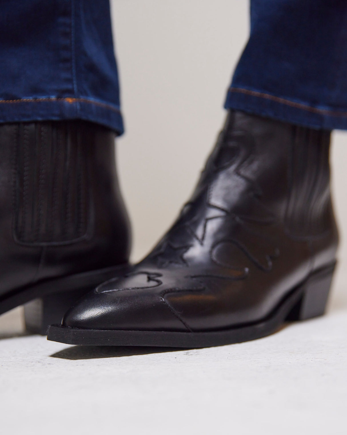 Black Tammy Leather Western Ankle Boot