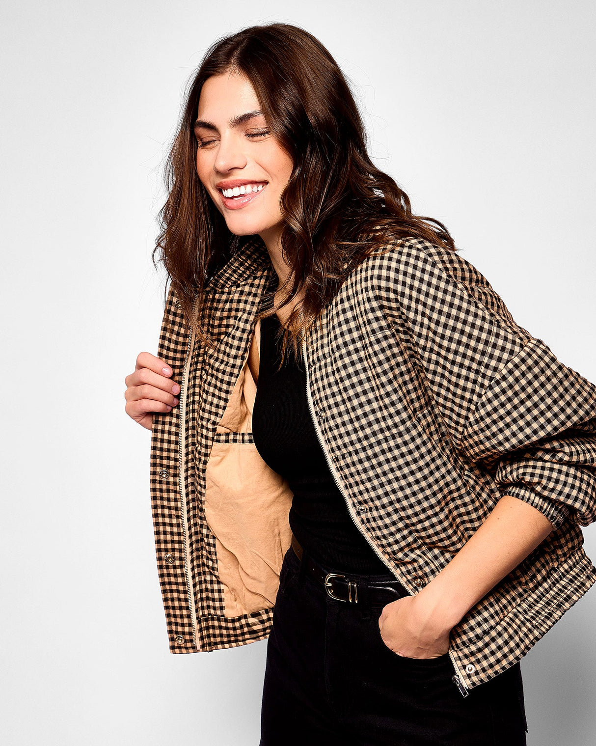Black & White Gingham Padoue Bomber Jacket