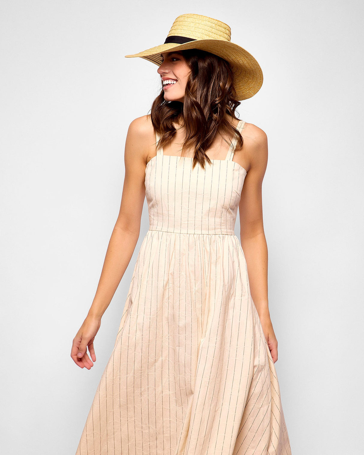 Cream Pinstripe Casey Tie Back Dress