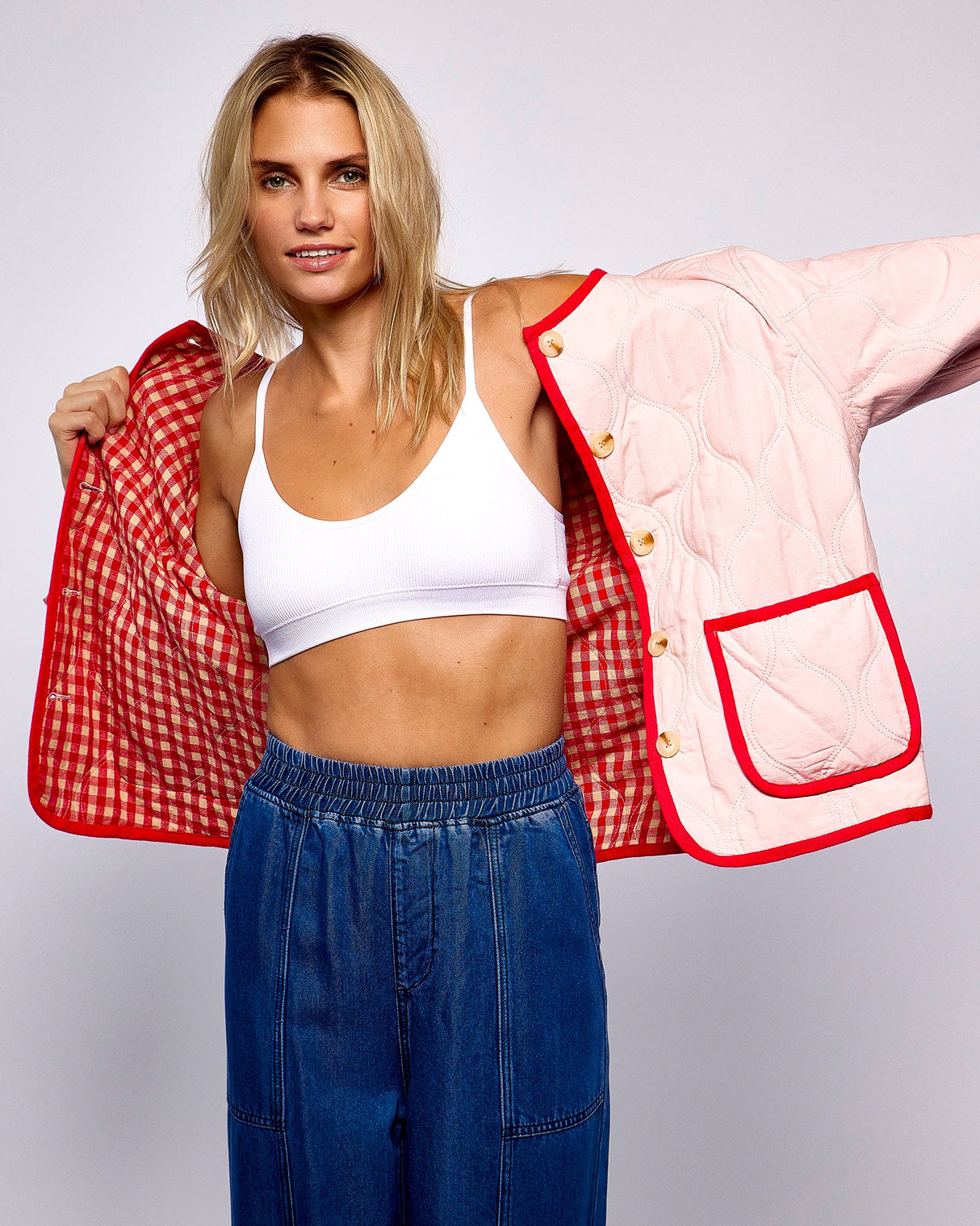 Red Gingham & Pink Alezia Reversable Jacket