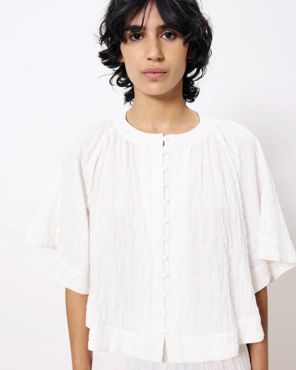 Cream Perrime Grid Print Shirt