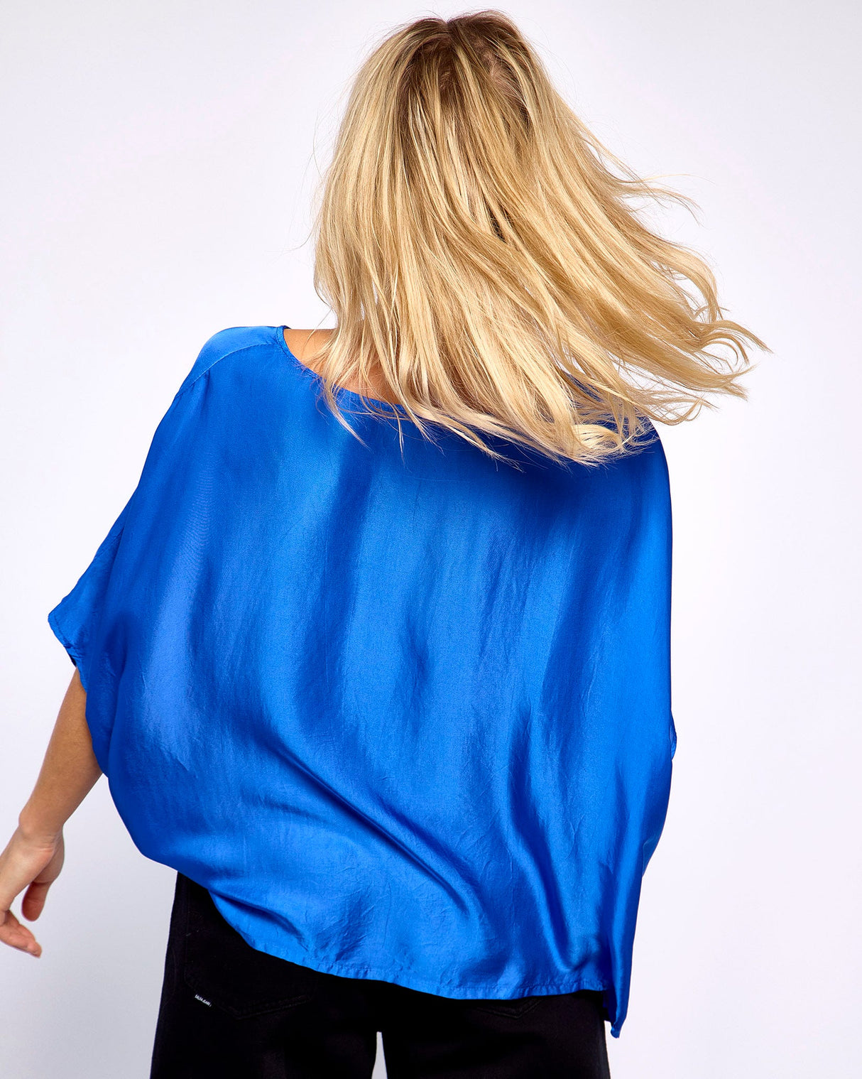 Azure Blue Sia Batwing Satin Top