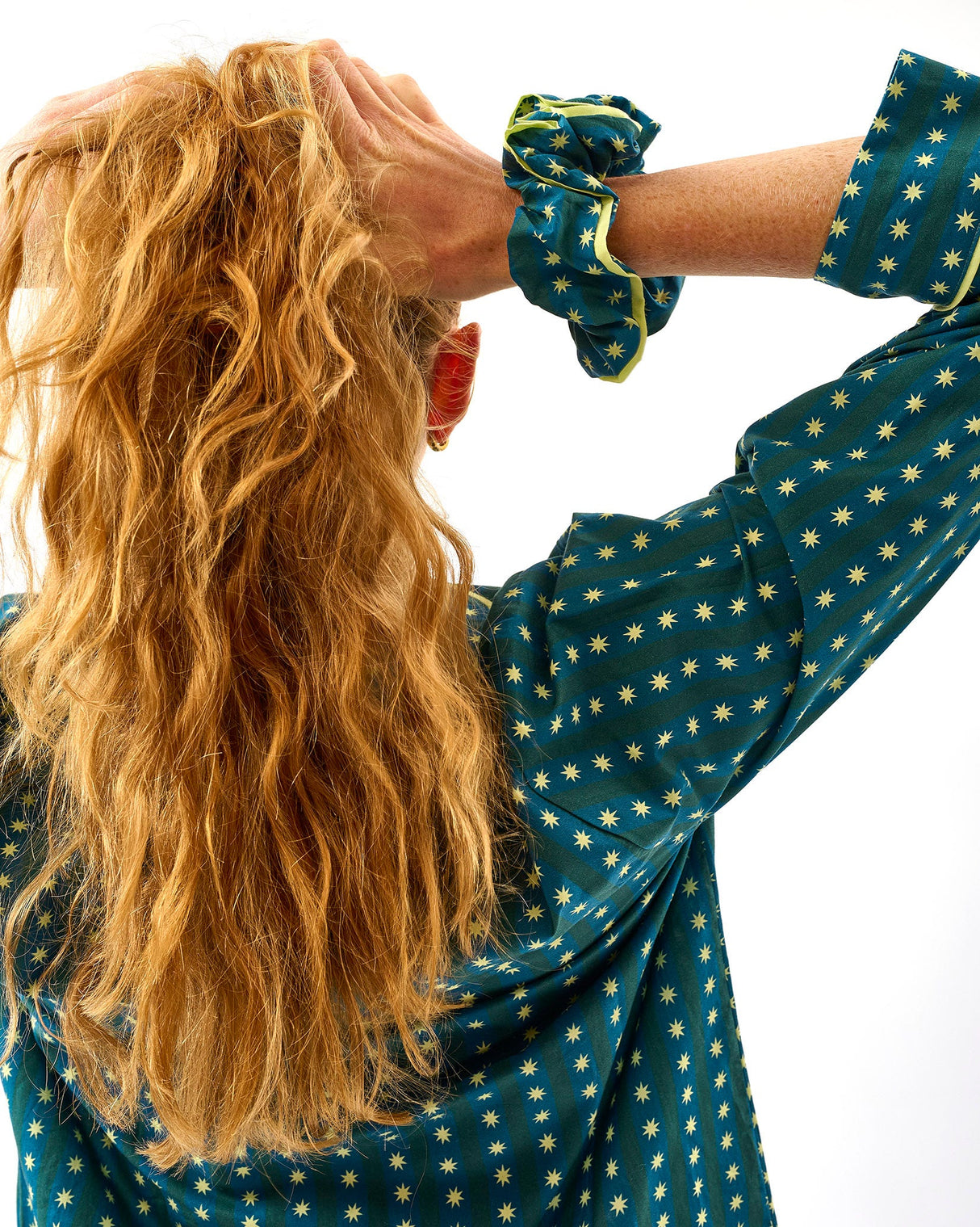 Teal-Stripes-Stars-Cotton-Hair-Scrunchie