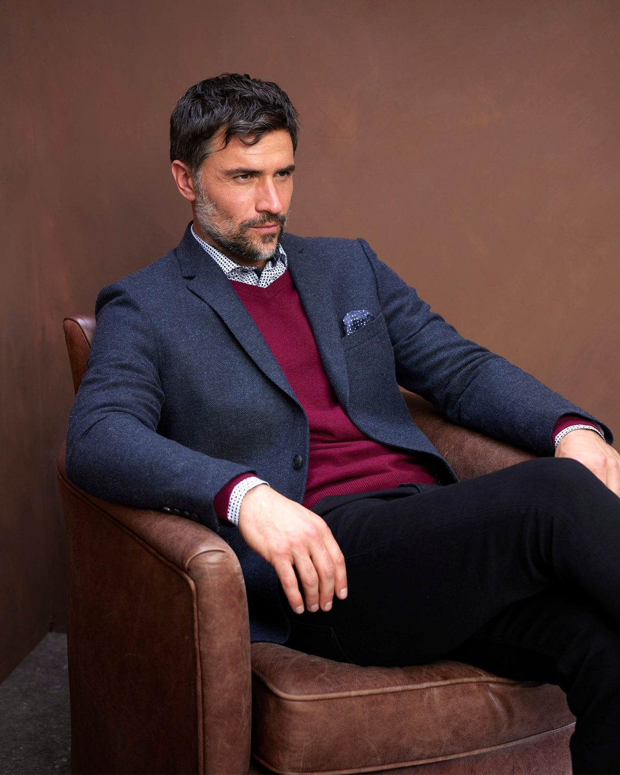 Grey Herringbone Classic Wool Mix Blazer