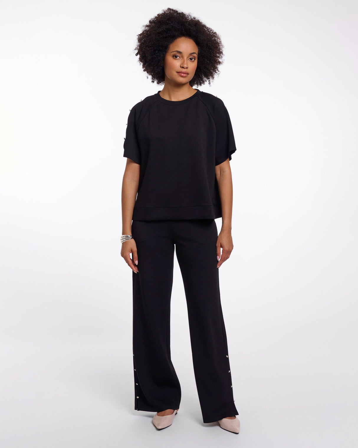 Black Tate Button Detail Top