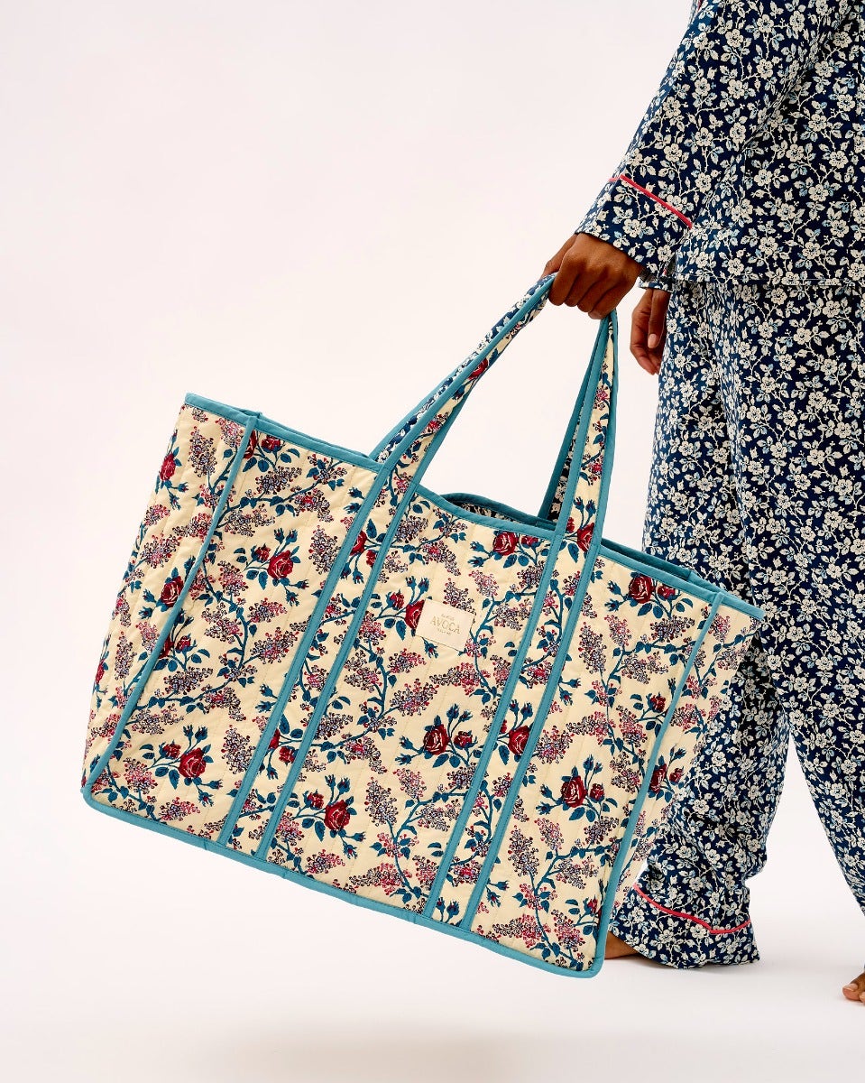 Orange-Rose-Mini-Floral-Navy-Quilted-Cotton-Tote-Bag