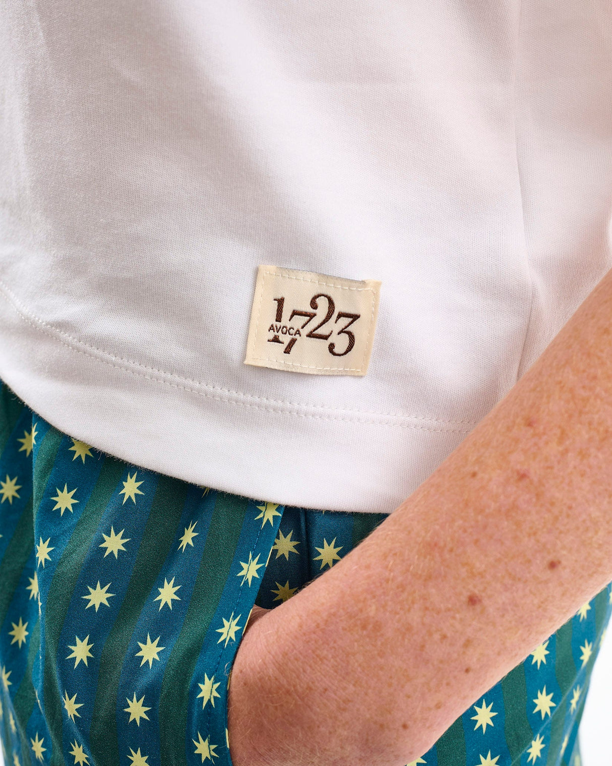 Teal Stripes & Stars White Cotton T-Shirt
