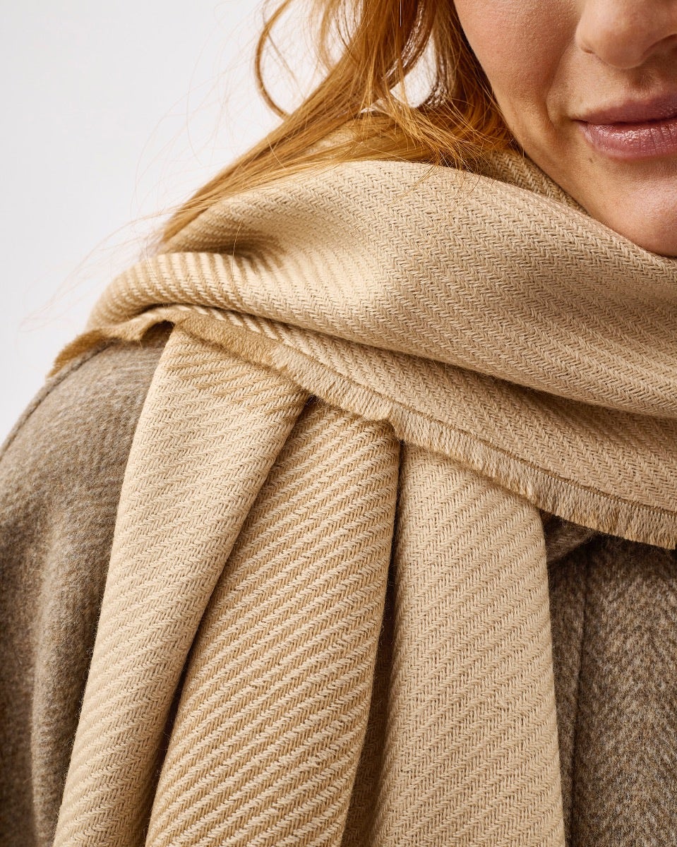 Cream & Camel Two Tails Of Merino Scarf