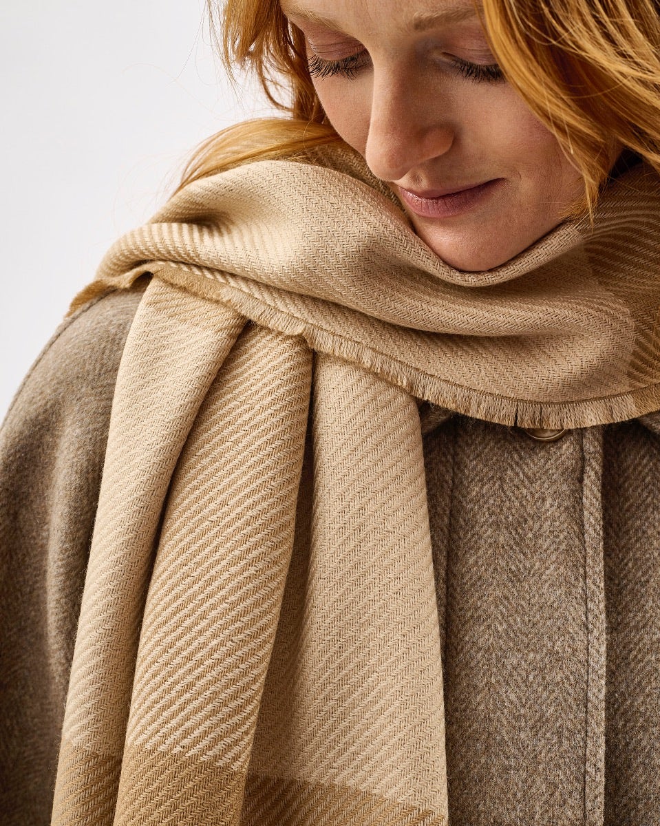 Cream & Camel Two Tails Of Merino Scarf