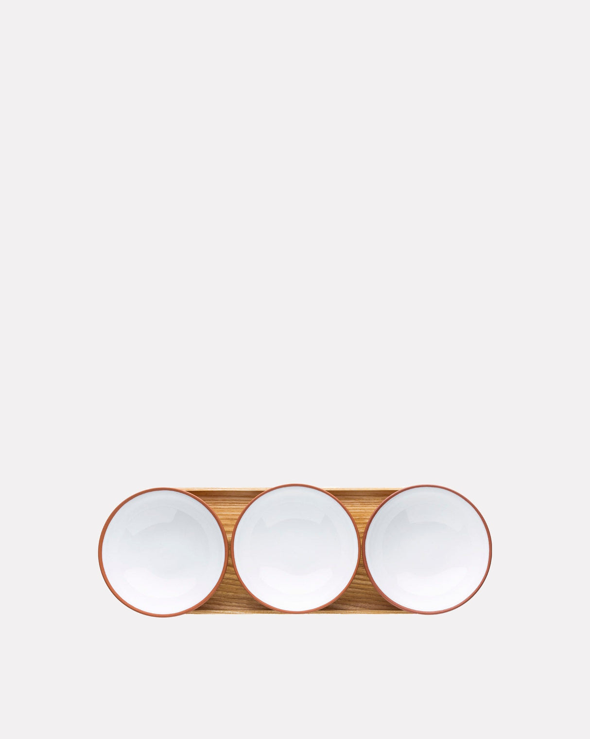 Earth-Red-Clay-White-Glaze-Snack-Bowls-Wood-Tray-Set-of-3