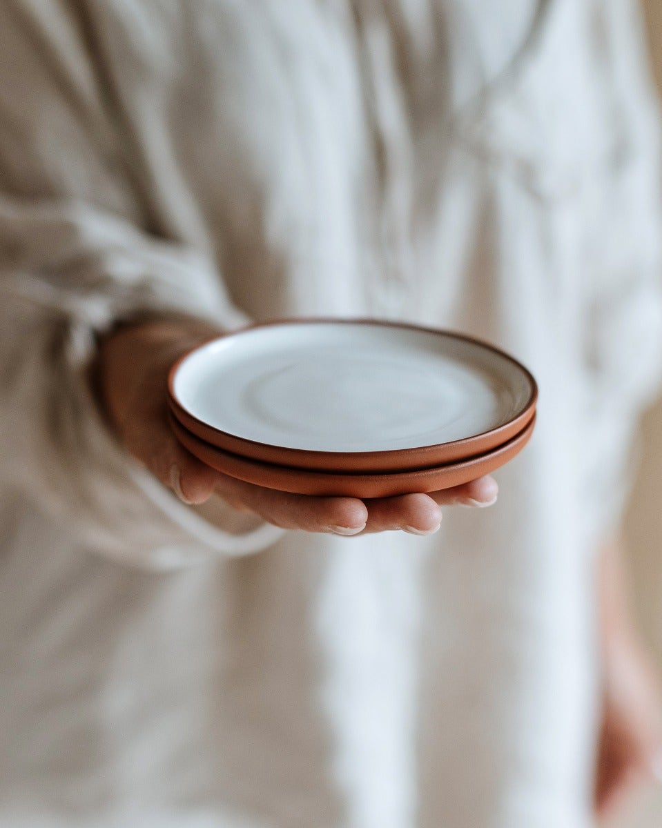 Earth Red Clay & White Glaze Small 13cm Plates - Set of 2