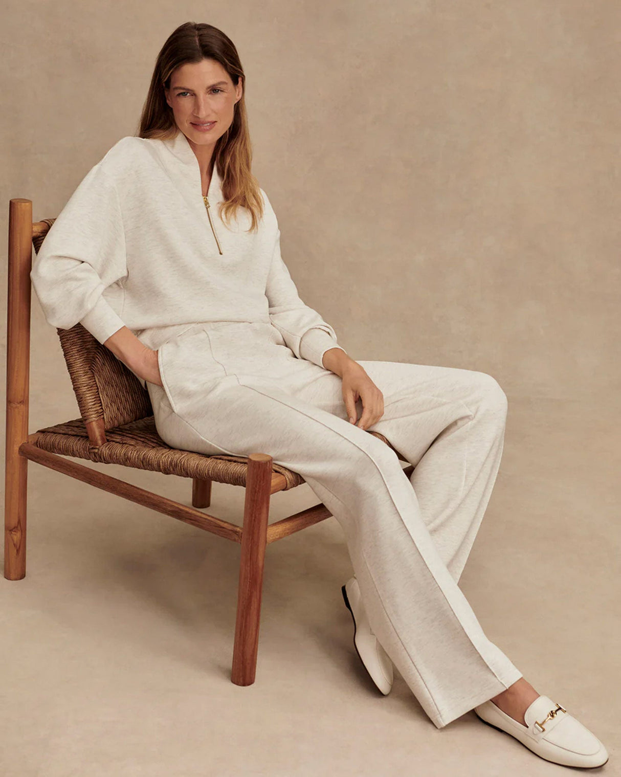 Ivory Marl Wide Leg Trousers