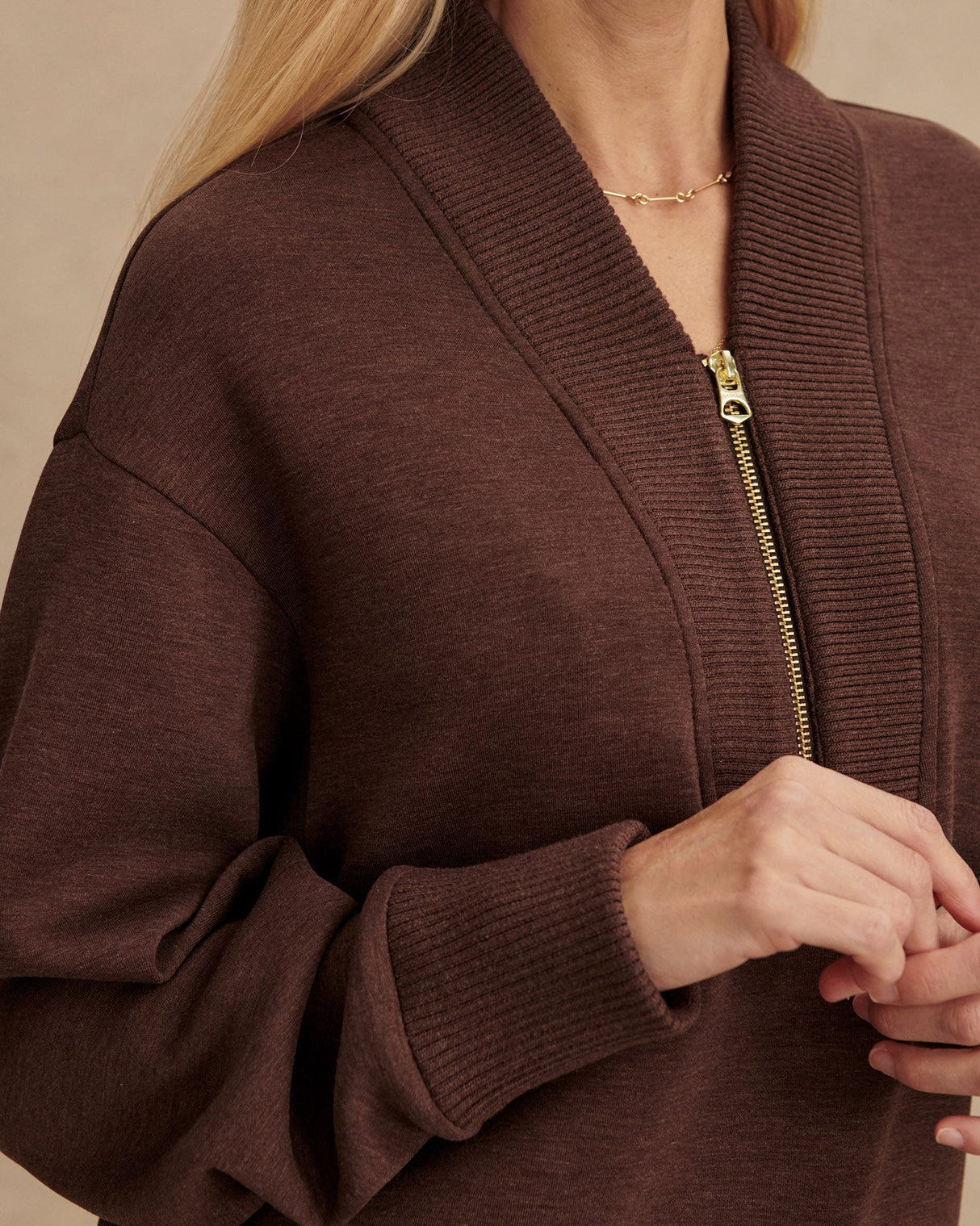 Coffee Bean Marl Sally Half Zip Sweatshirt
