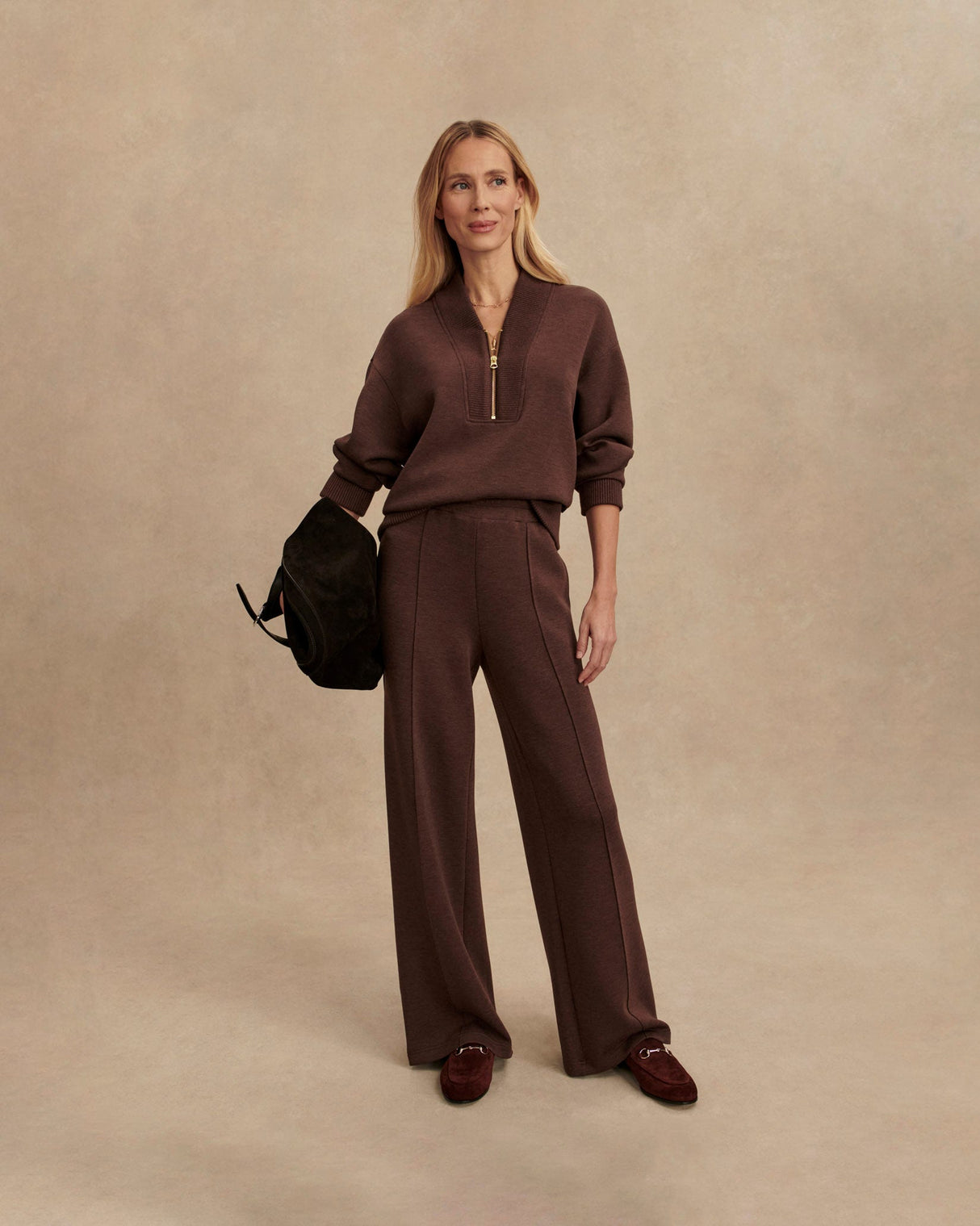 Coffee Bean Marl Sally Half Zip Sweatshirt