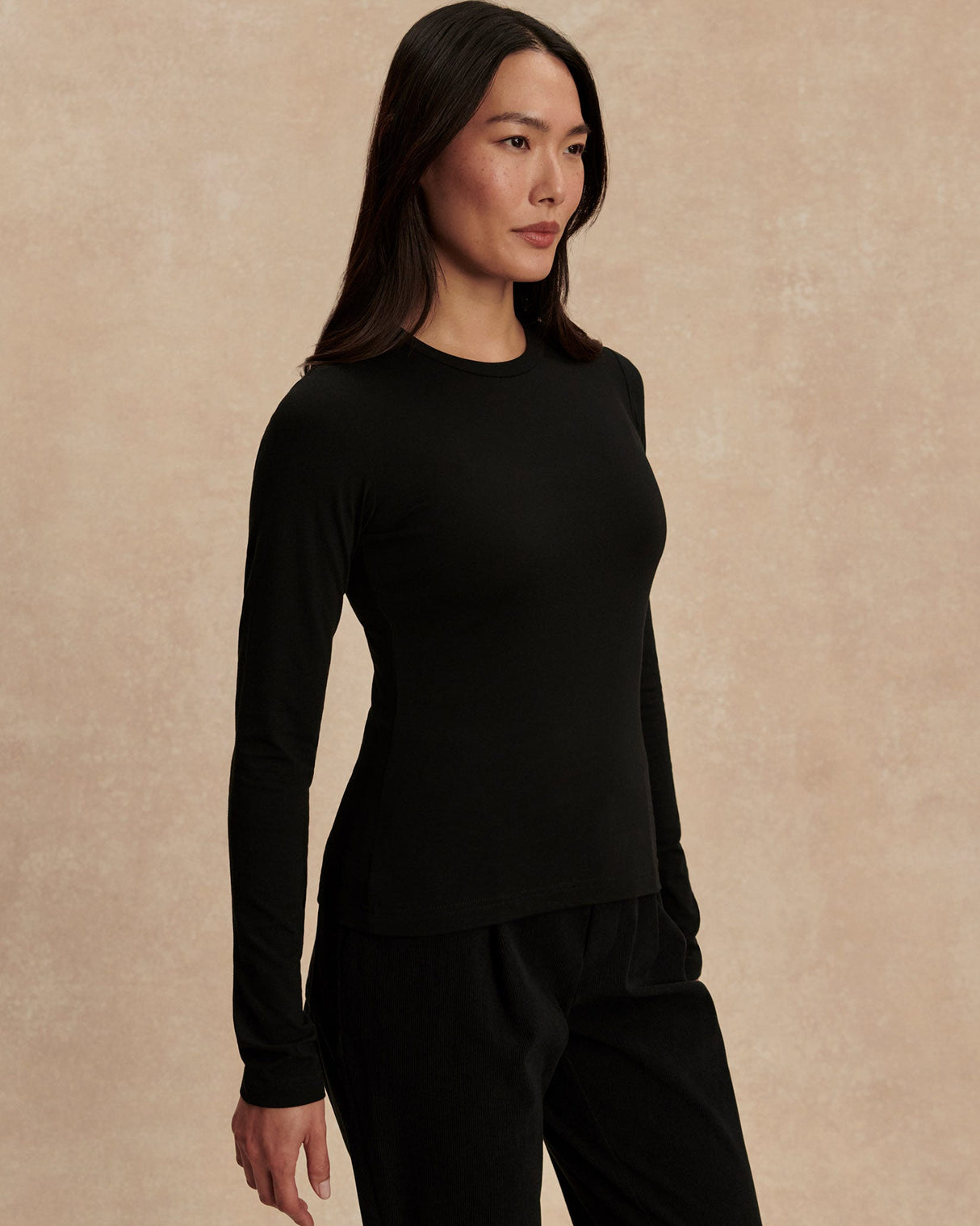 Black Edna Fitted Long Sleeve Top