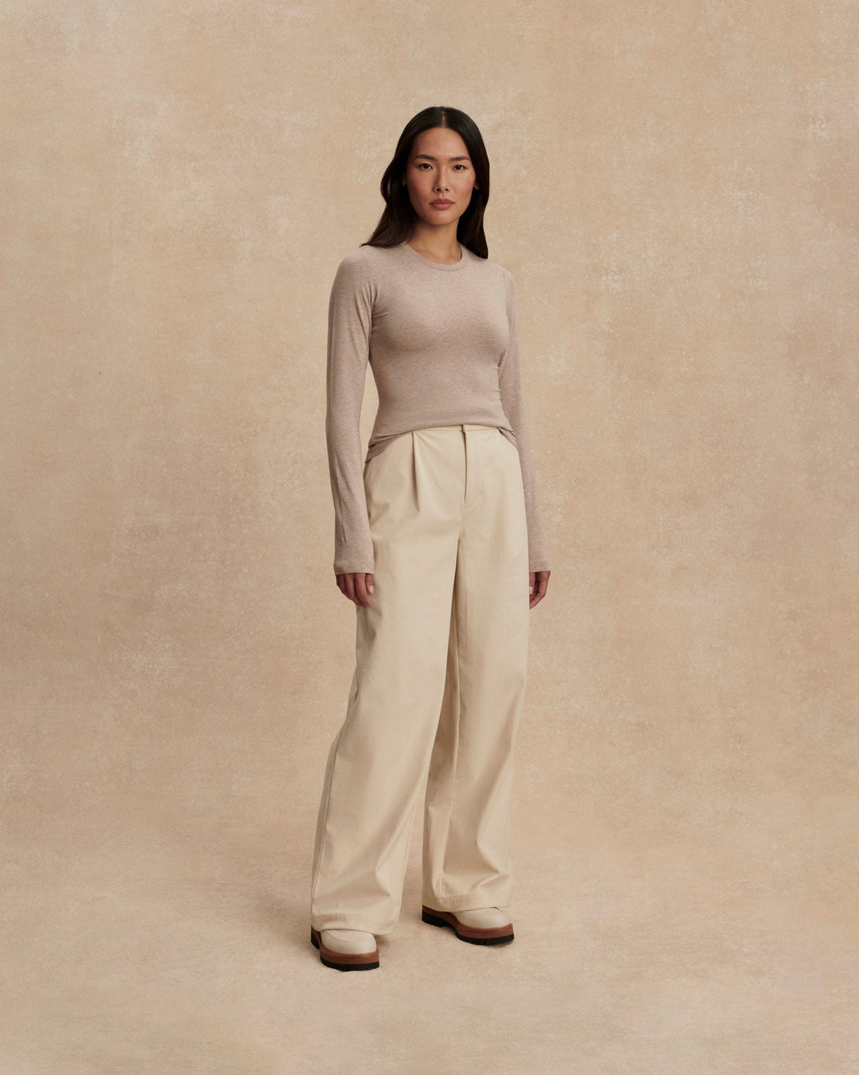 Taupe Marl Edna Fitted Long Sleeve Top
