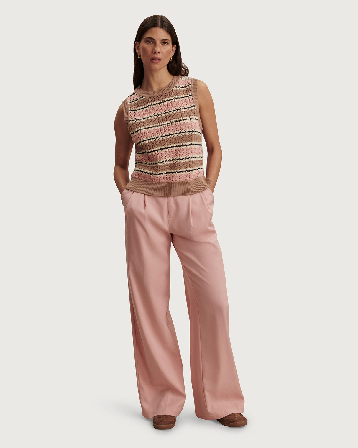 Warm Taupe & Mellow Rose Deeley Cotton Stitch Knit Vest
