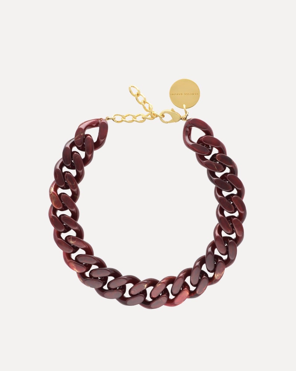 Bordeaux Marble Acetate Flat Chain Necklace