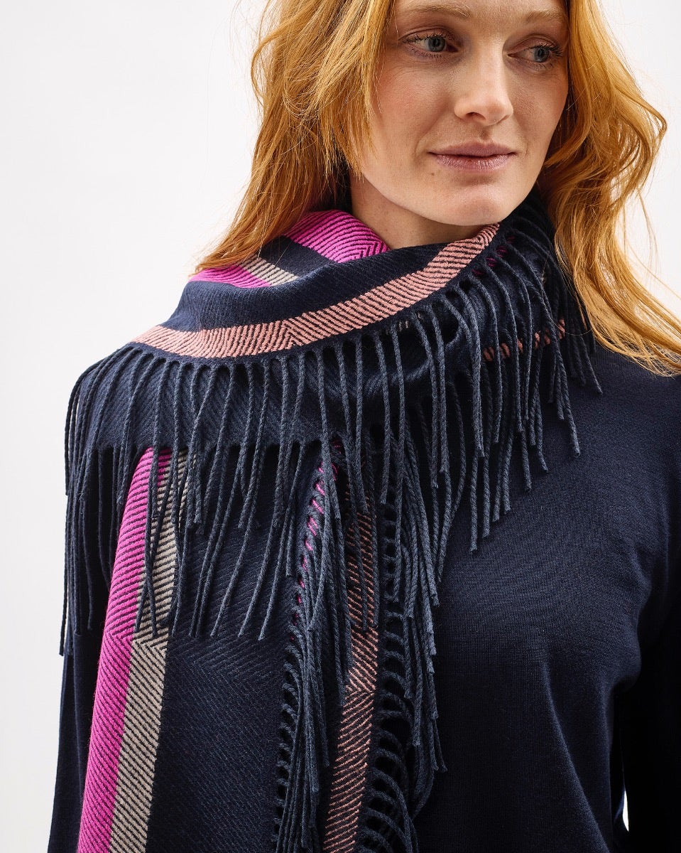 Multicolour Stripe Vertically Fringed Merino Scarf