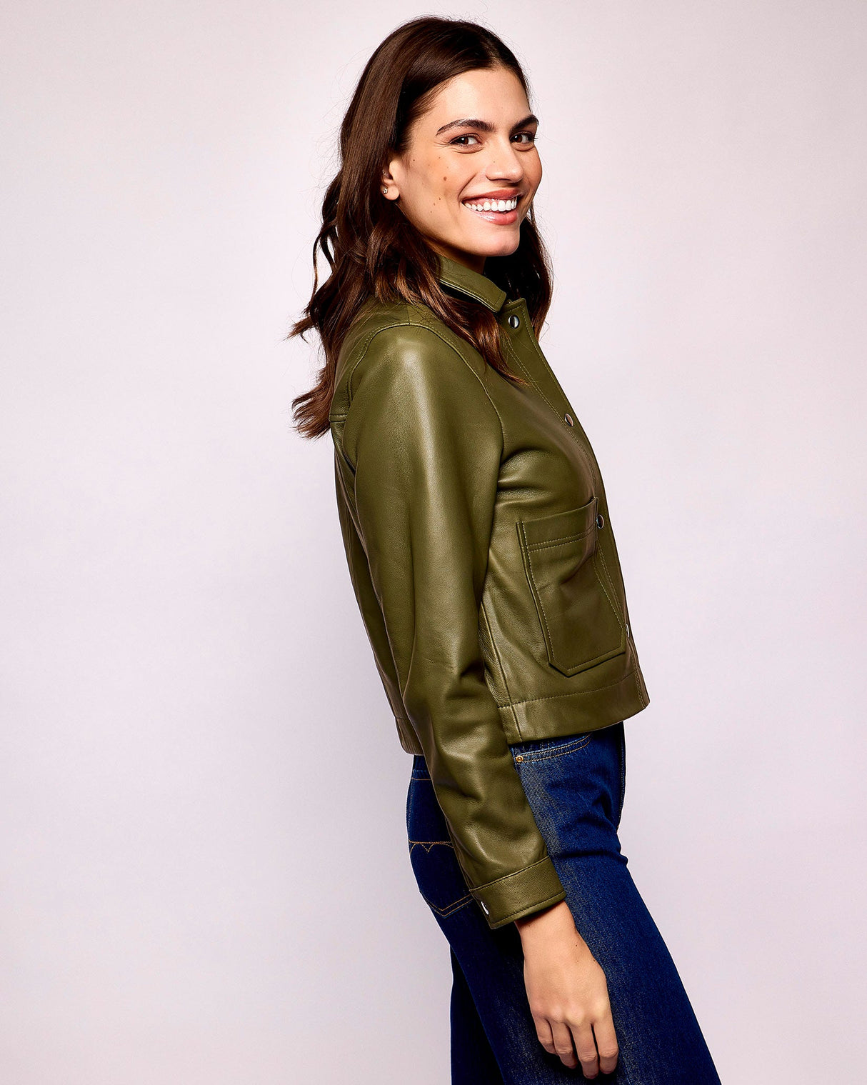Deep Lichen Leather Worker Jacket