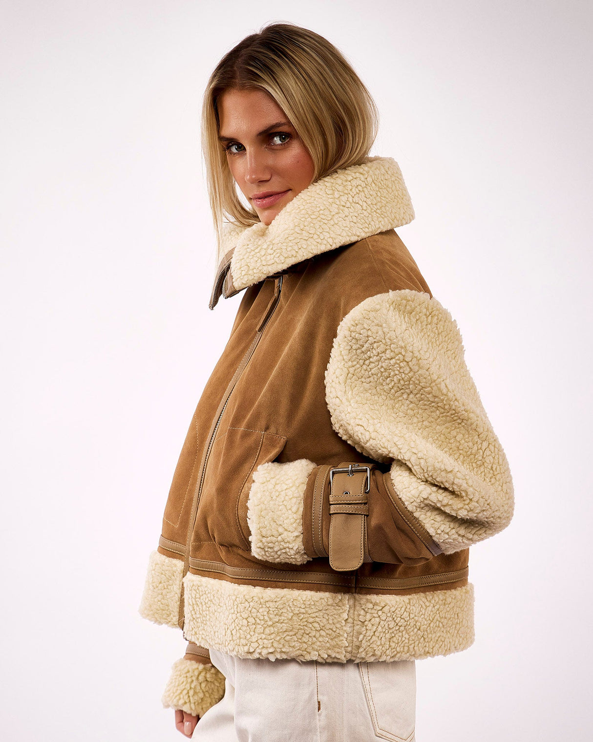 Nomad Suede Shearling Funnel Neck Jacket