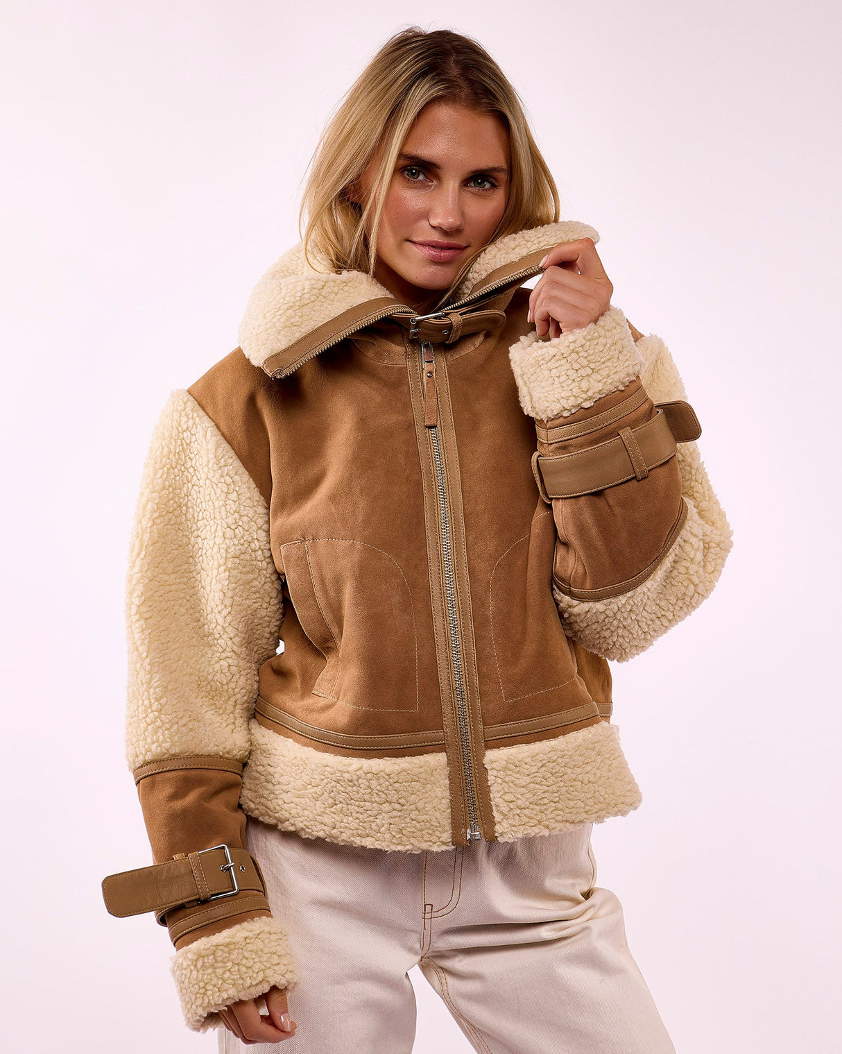 Nomad Suede Shearling Funnel Neck Jacket