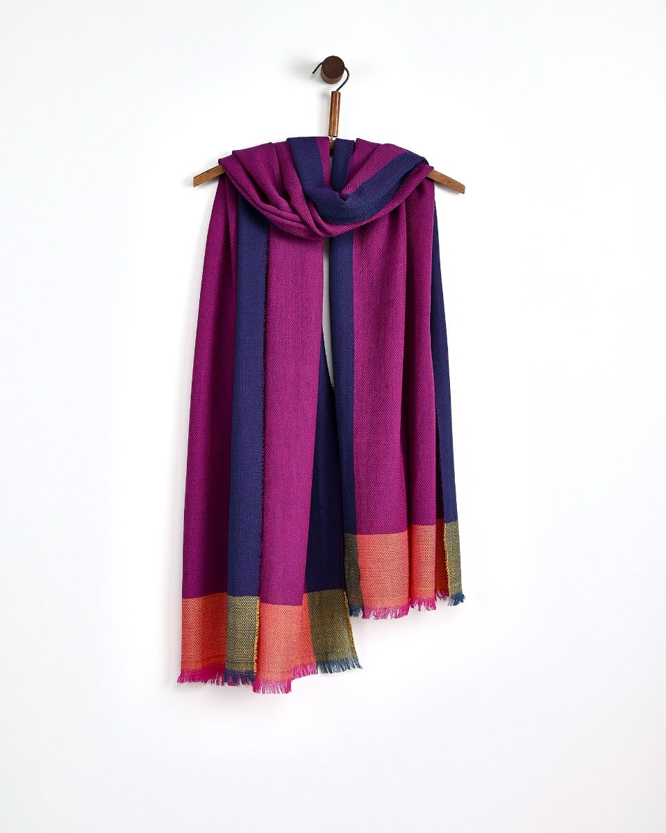 Fuchsia Diamond Divide Worsted Wool Wrap