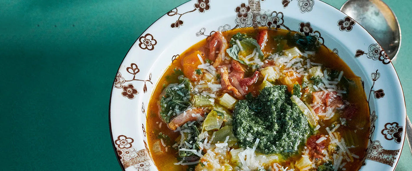 Irish Minestrone with Wild Nettle Pesto