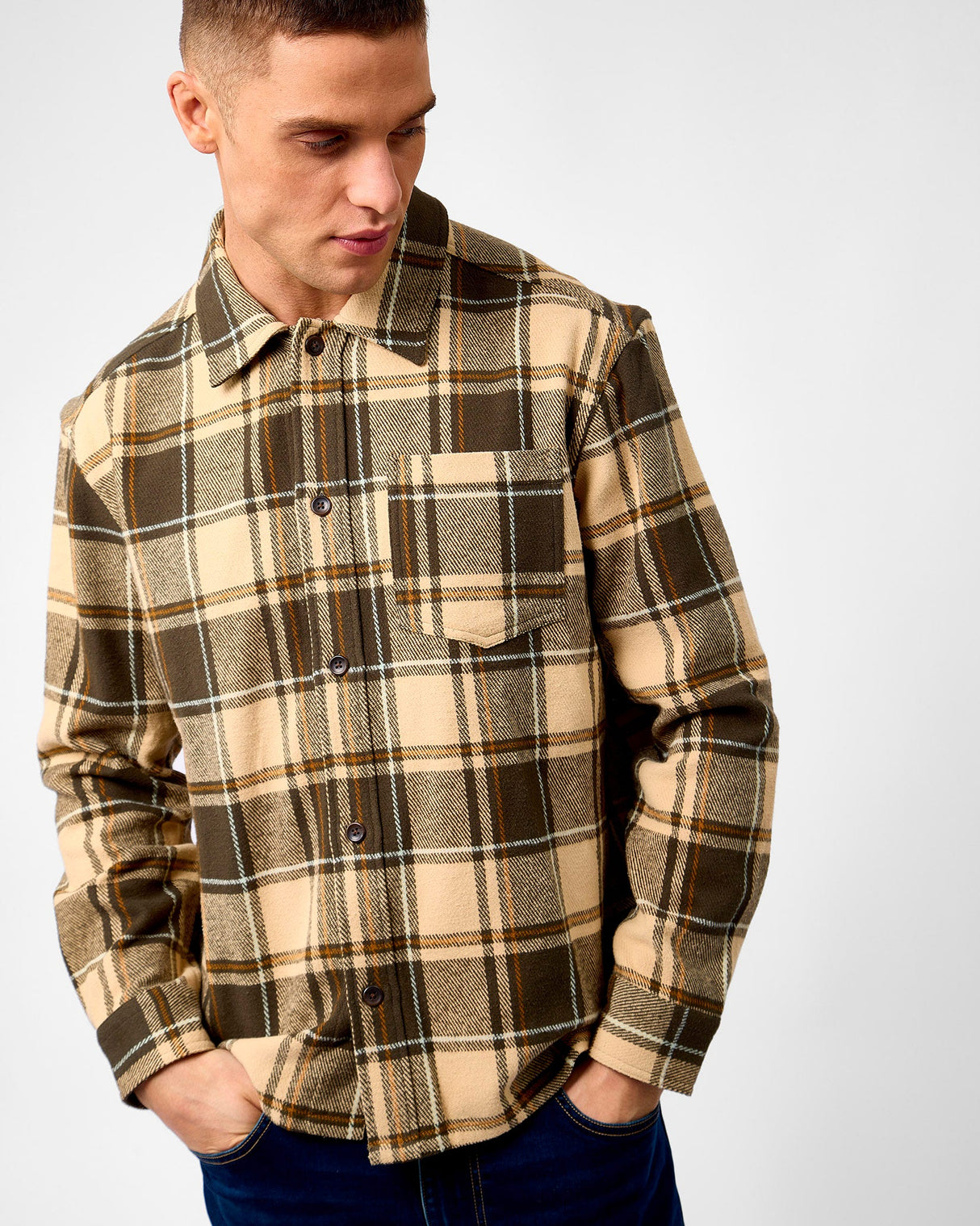 Irish-Cream-Beige-Loan-Check-Twill-Overshirt