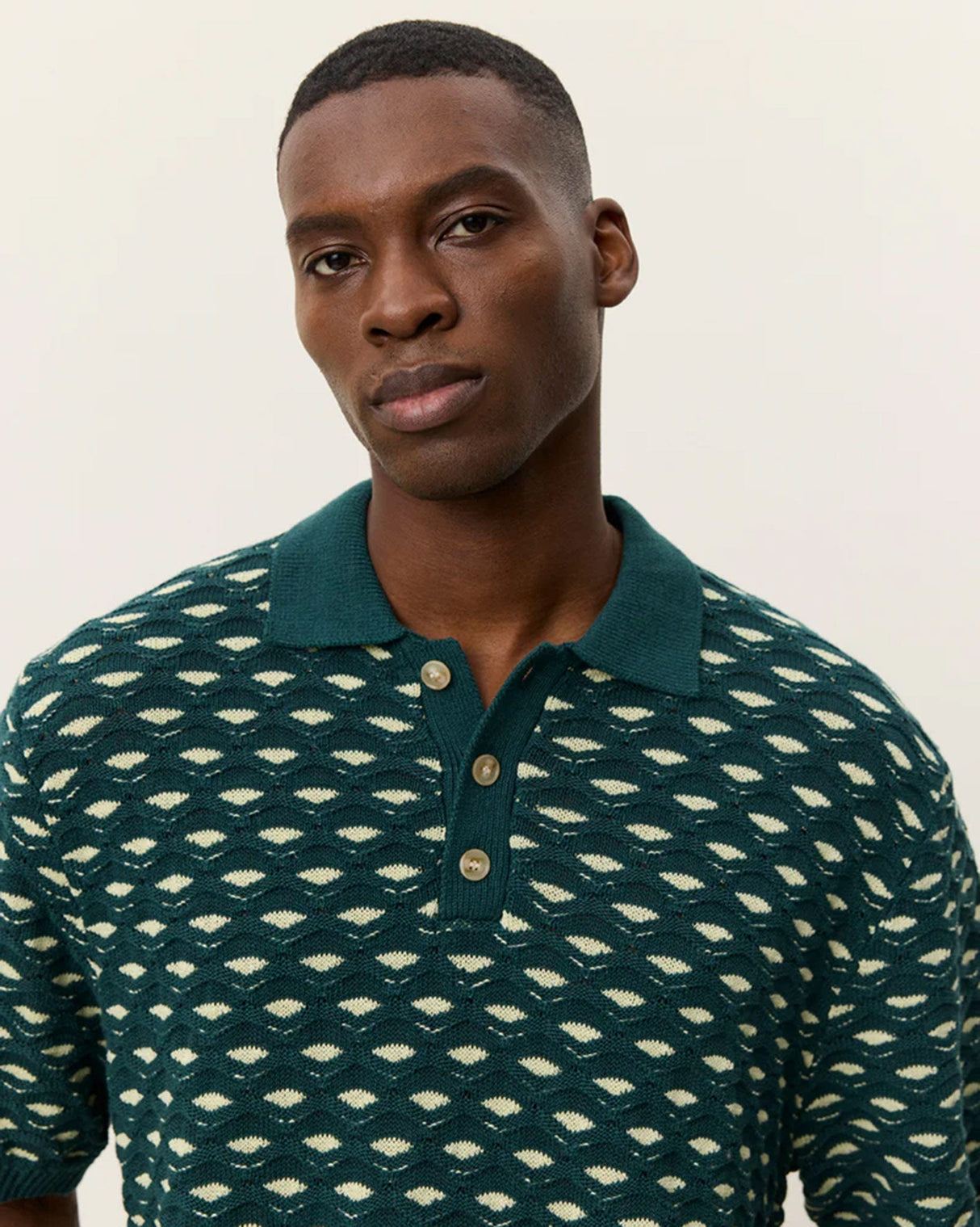Sea Moss Green Esmay Shell Knitted Polo T-Shirt