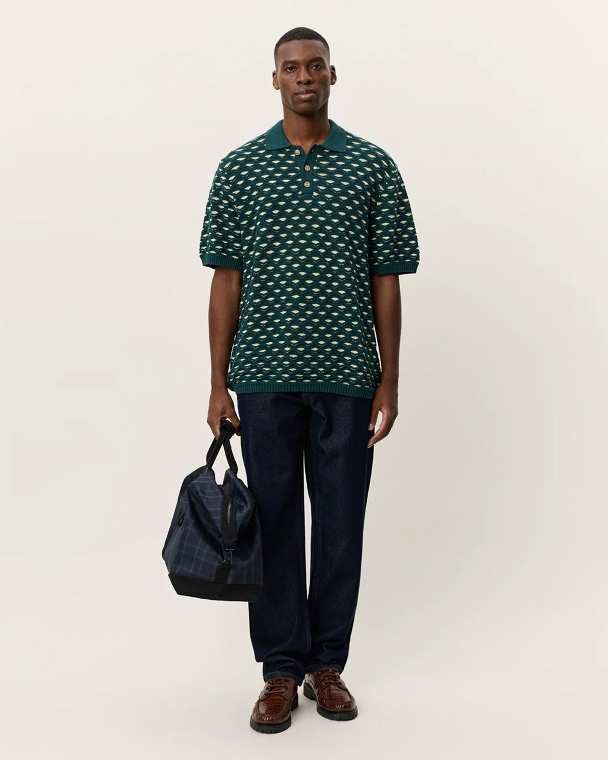 Sea Moss Green Esmay Shell Knitted Polo T-Shirt