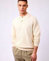 Light-Ivory-Billy-Weave-Knit-Long-Sleeve-Polo-Shirt
