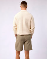 Light Ivory Billy Weave Knit Long Sleeve Polo Shirt