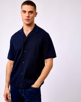 Dark-Navy-Emmett-Arabesque-Knitted-Short-Sleeve-Shirt