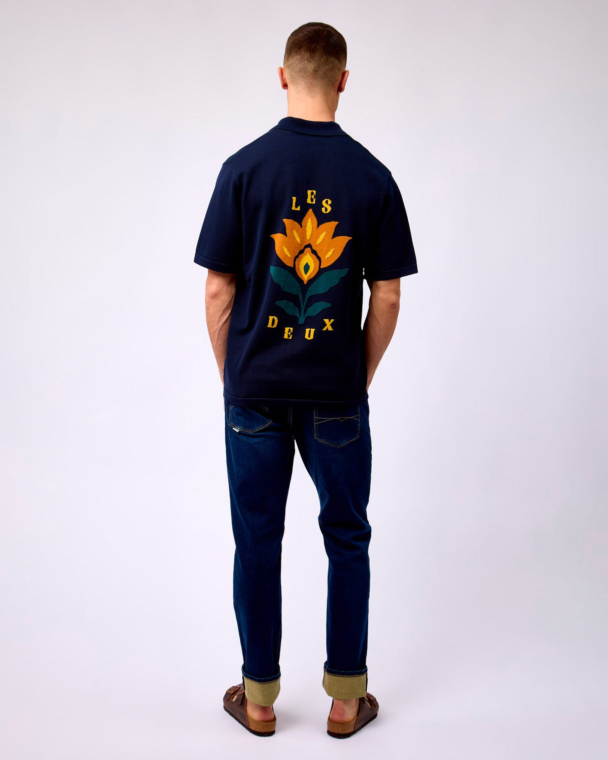 Dark Navy Emmett Arabesque Knitted Short Sleeve Shirt