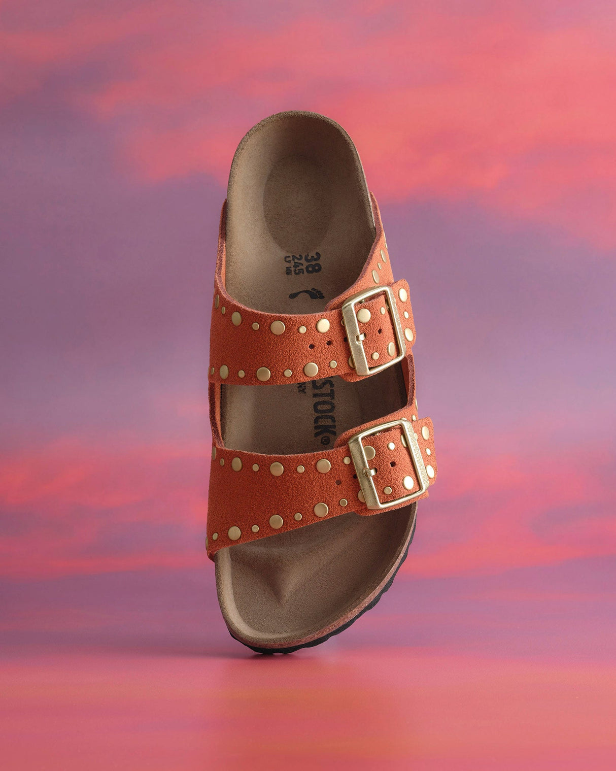 Orange Rivet Border Arizona Suede Sandal