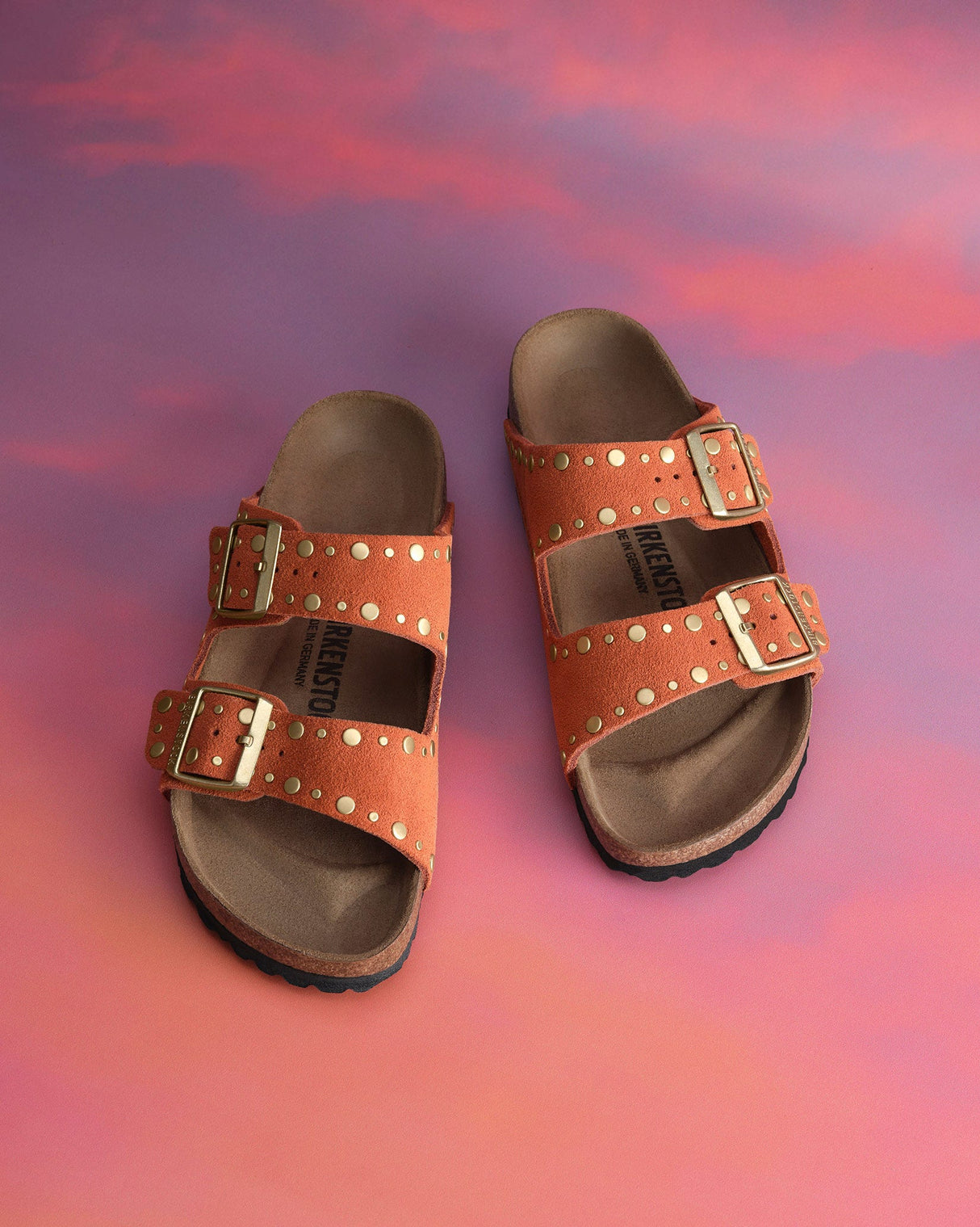 Orange Rivet Border Arizona Suede Sandal