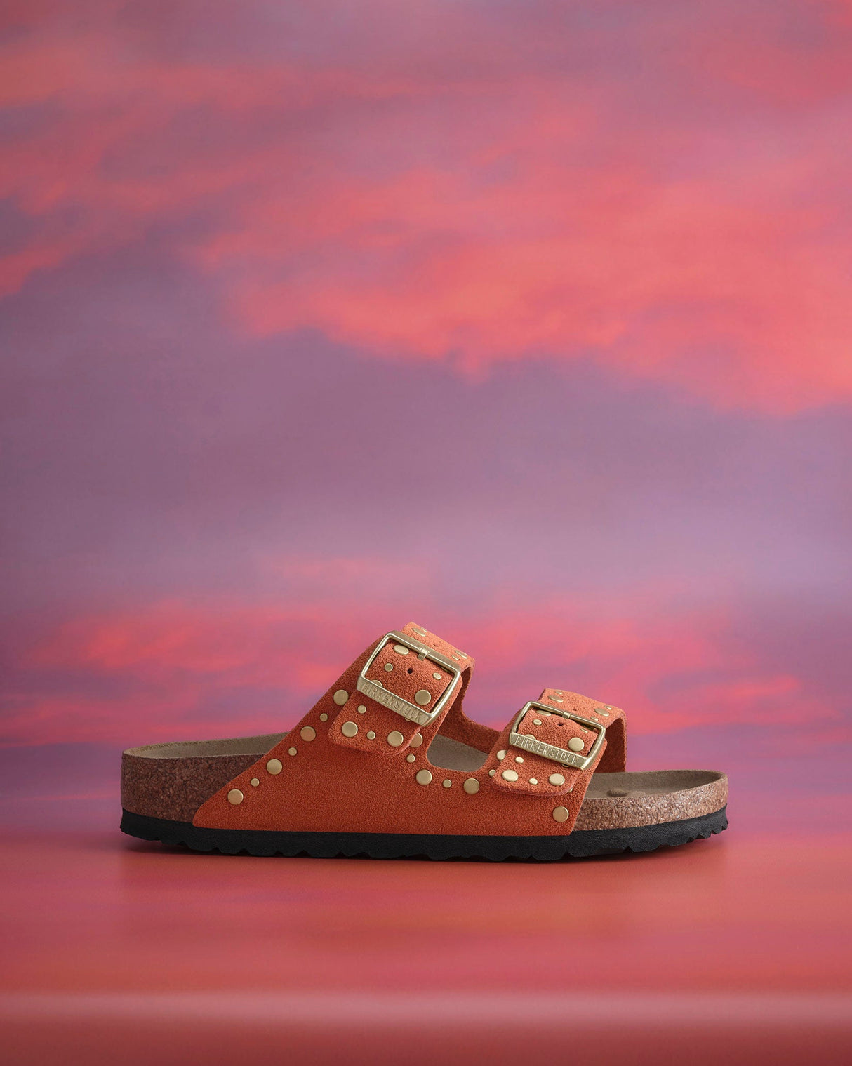 Orange Rivet Border Arizona Suede Sandal