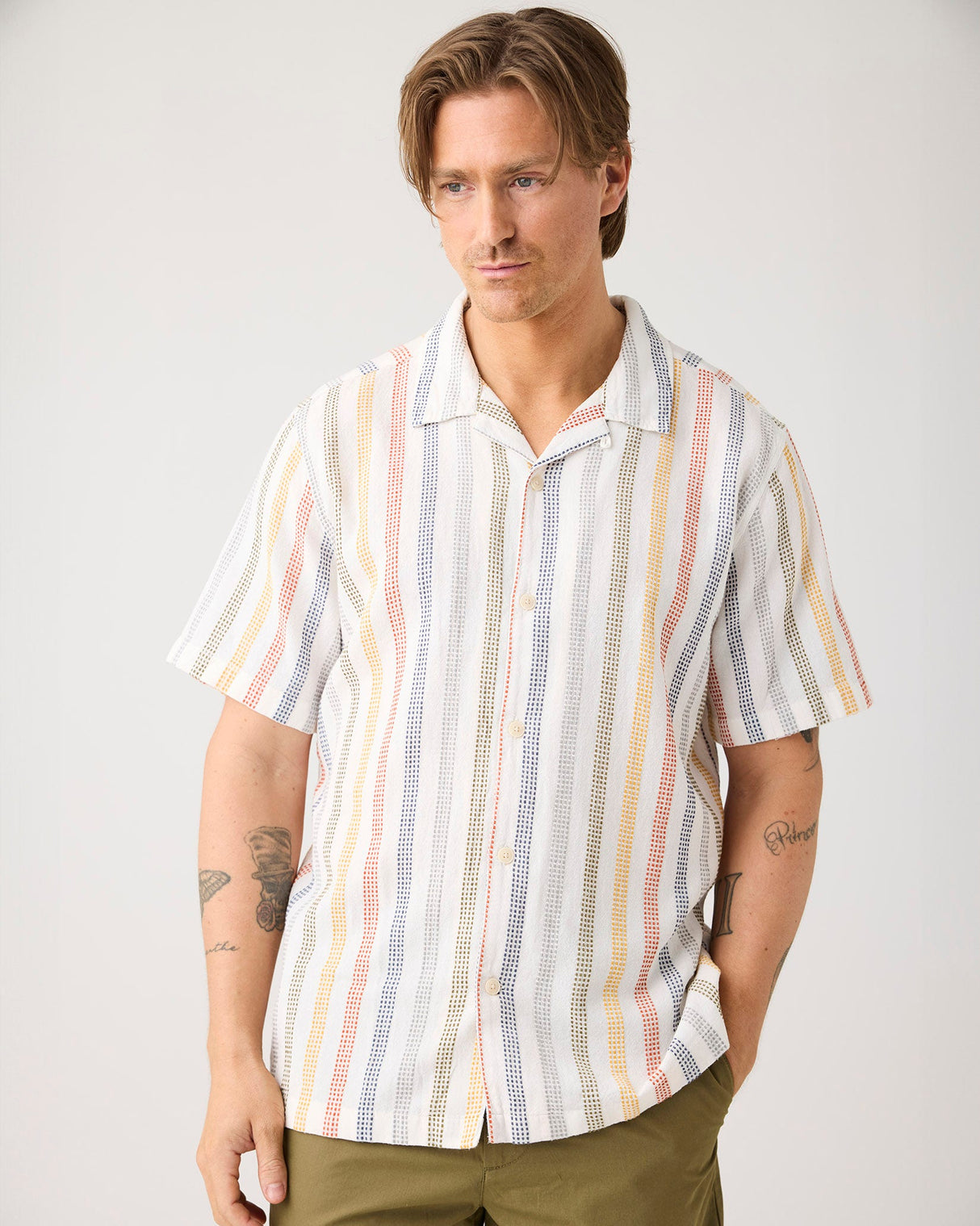 Multicolour-Vertical-Stripe-Short-Sleeve-Shirt