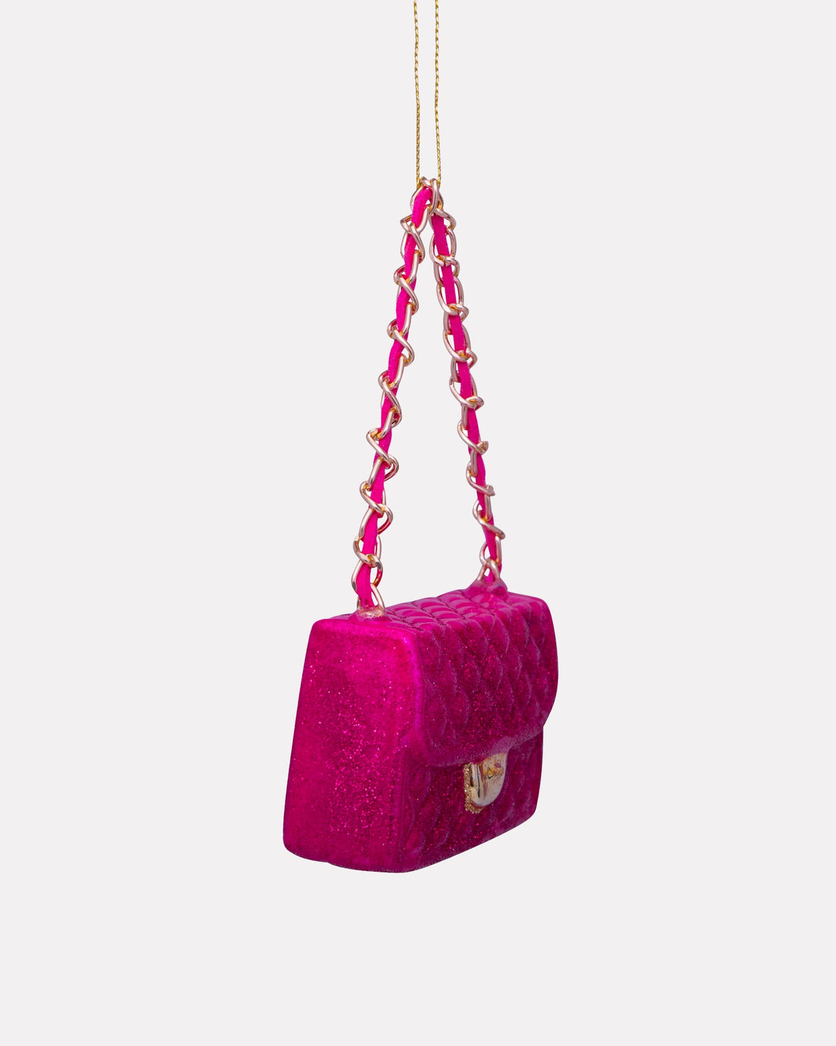 Raspberry Pink Glitter Handbag Glass Tree Ornament