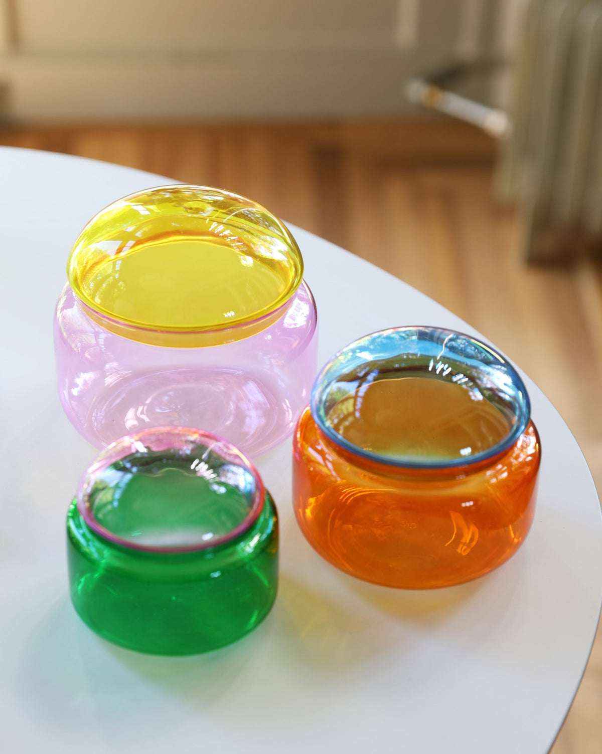 Green & Lilac Puffy Glass Jar