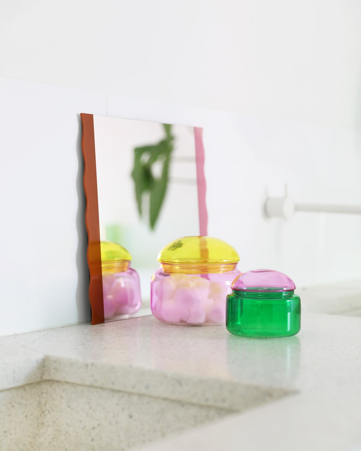 Green & Lilac Puffy Glass Jar