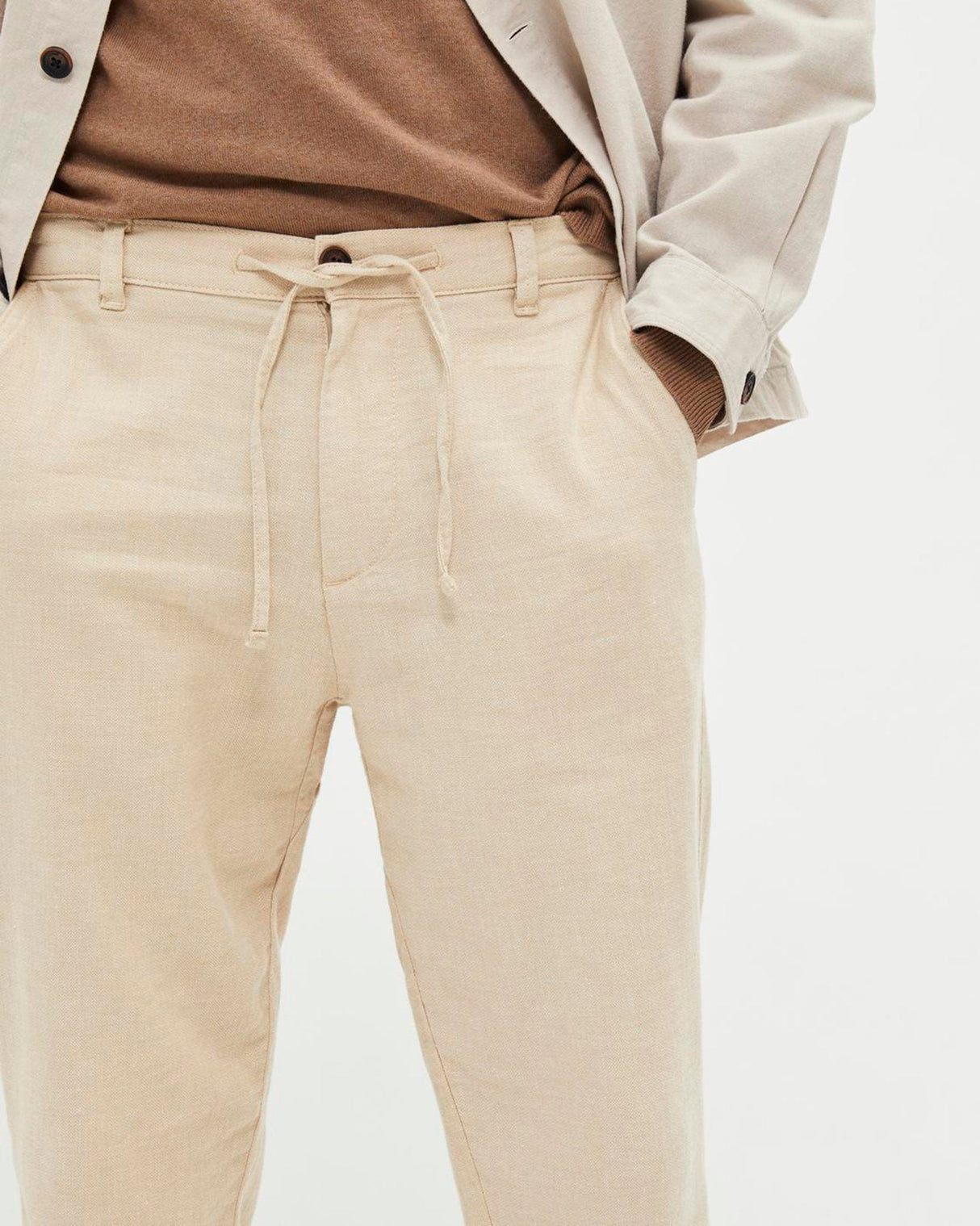 Oatmeal Brody Slimtape Linen Blend Pants