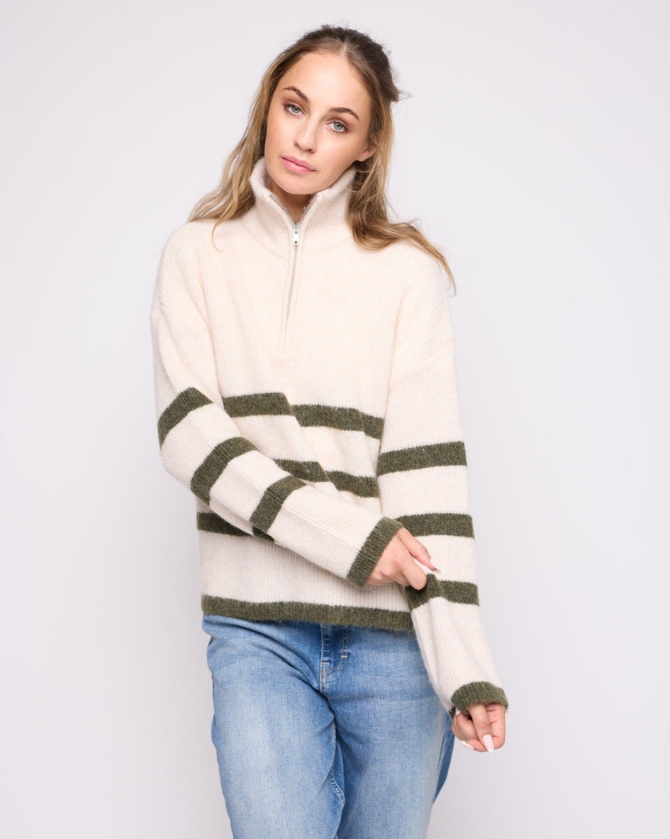 Kalamata Stripe Maline Half Zip Knit Jumper