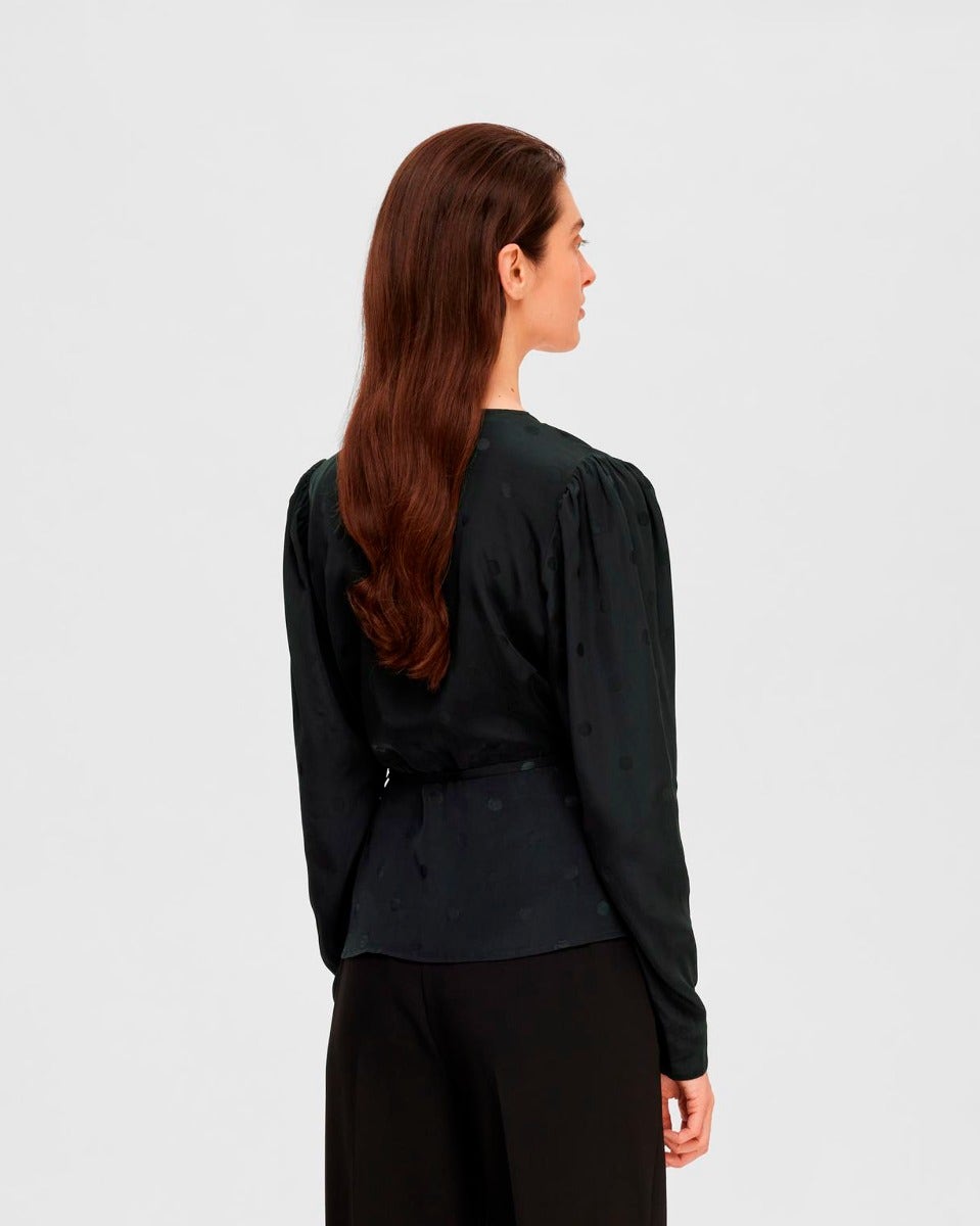 Black Ludwika Satin Wrap Top
