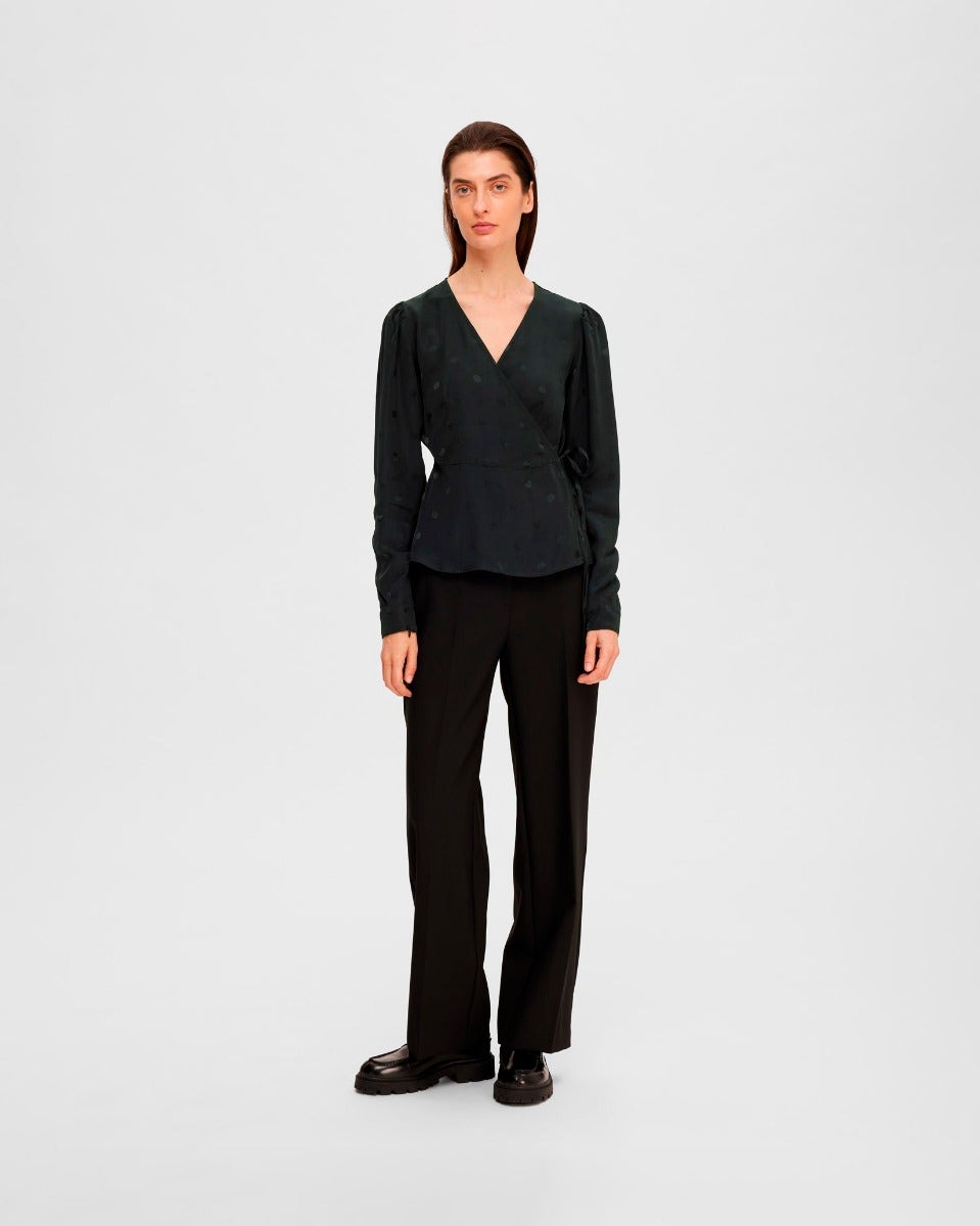 Black Ludwika Satin Wrap Top