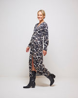 Java Justine Print Long Sleeve Ankle Wrap Dress