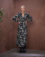 Java Justine Print Long Sleeve Ankle Wrap Dress