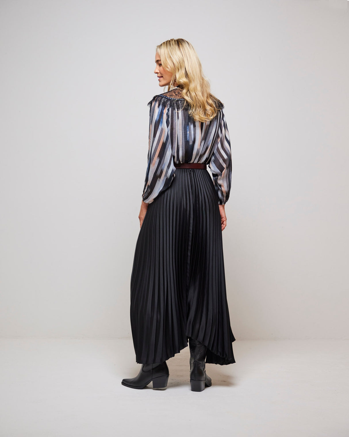 Black Tina Long Plisse Skirt