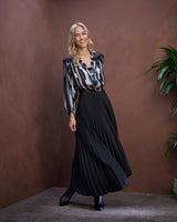 Black Tina Long Plisse Skirt